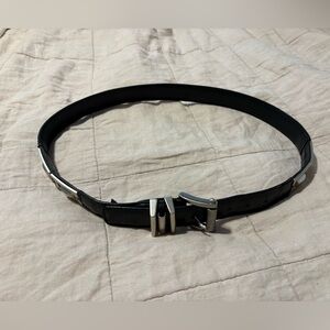 Vintage Nanni Black Leather Belt with Silver Buckle